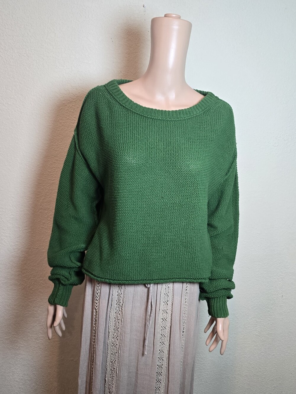 FREE PEOPLE Green Sweater Size Small Rn 66170 Cozy Knit Crewneck Sweater - Green - Picture 3 of 9